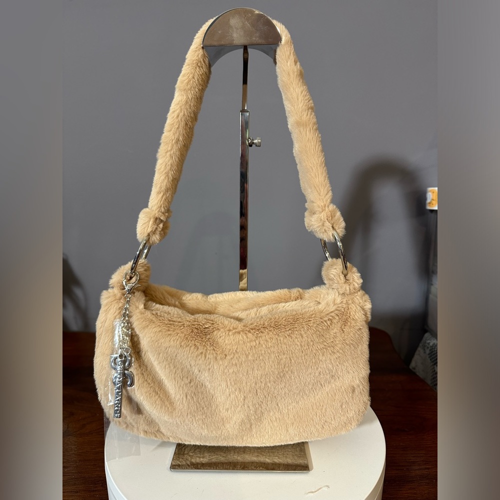 Gilda Paris Fuzzy Bag with silver tone hardware and bag charm NWT Faux Fur